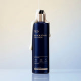 ProtoClinical k-beauty Dr.G Black Snail Emulsion 150ml shown as a tall navy bottle silhouette with soft cream sides and pale blue lower accents on a light background.