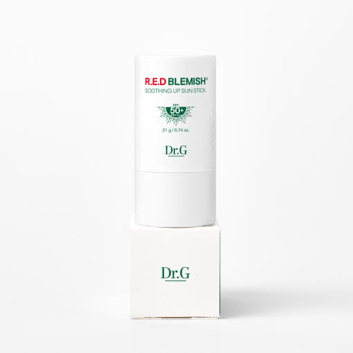 ProtoClinical k-beauty Dr.G RED BLEMISH Soothing Up Sun Stick SPF50+ PA++++ 21g white sun stick standing upright on a matching white box on a clean white background
