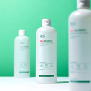 ProtoClinical k-beauty Dr.G RED BLEMISH Clear Soothing Toner 500ml shown as a teal product close-up with vertical bands and a darker base on a light background.