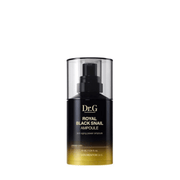 ProtoClinical k-beauty Dr.G Royal Black Snail Ampoule 30ml shown as a dark olive product silhouette with a soft beige top on a light background.