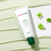 ProtoClinical k-beauty Dr.G RED BLEMISH CICA S CREAM 2X 70ml cropped pale yellow package detail with a vertical gray center panel and soft olive accents