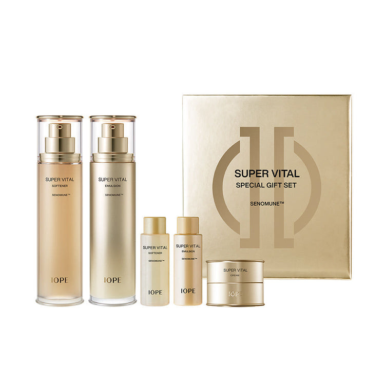 ProtoClinical k-beauty beige skincare product packaging on a white background with pale blue accents.