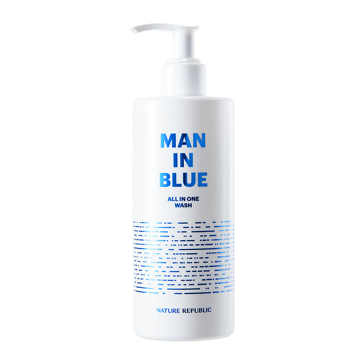 ProtoClinical k-beauty [NATURE REPUBLIC] Man In Blue All In One Wash 350ml single upright blue wash bottle on a light background.