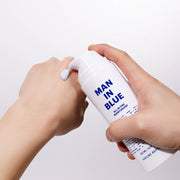 ProtoClinical k-beauty [NATURE REPUBLIC] Man In Blue All In One Moisturizer 150ml abstract beauty graphic with a warm beige center on a pale gray-blue background.