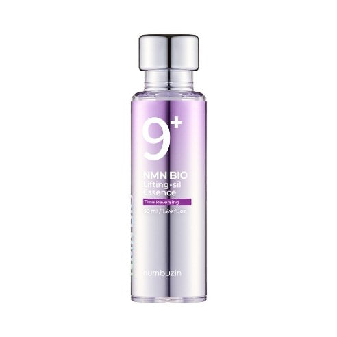 ProtoClinical k-beauty numbuzin No.9 NMN BIO Lifting-Sil Essence 50ml single upright silver-lilac essence bottle centered on a light lavender background.
