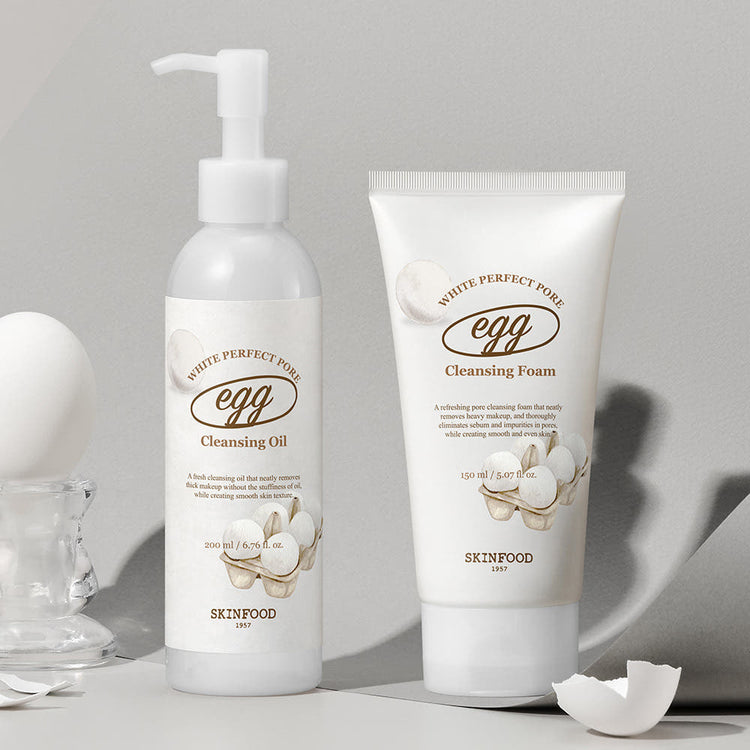 ProtoClinical k-beauty SKINFOOD Egg White Perfect Pore Cleansing Oil 200ml single cleansing oil bottle with visible front branding on a white background