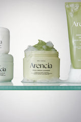 Arencia Fresh Green Rice Mochi Cleanser 120g by ProtoClinical shown in a tall product layout with branded cleanser packaging, highlighting the jar details for a k-beauty skincare routine.