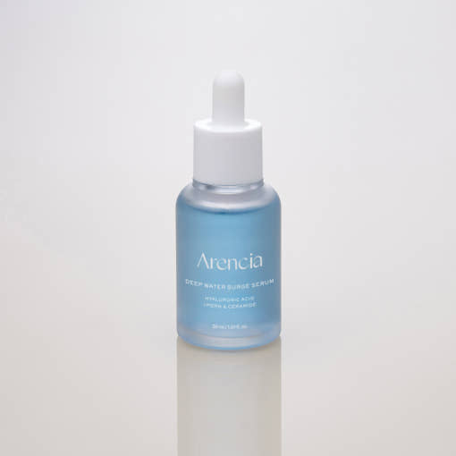 ProtoClinical k-beauty Arencia Deep Water Surge Serum 30ml single upright pale serum bottle centered on a white background with soft gray shading