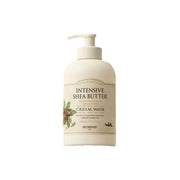 ProtoClinical k-beauty SKINFOOD Intensive Shea Butter Body Cream Wash 450ml single upright pale olive body wash bottle centered on a light background.