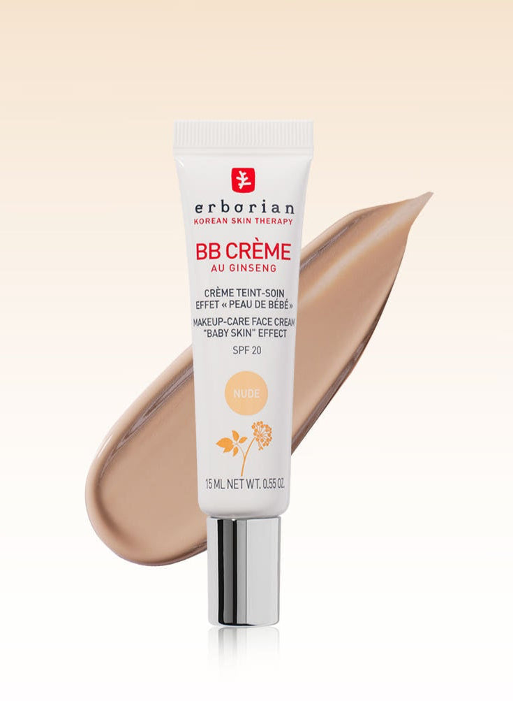 ProtoClinical k-beauty erborian BB Cream SPF20 15ml #Nude single upright BB cream tube with a slim beige silhouette on a light background.