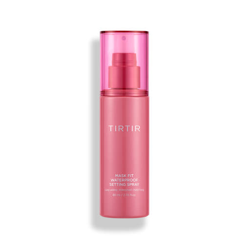 TIRTIR Mask Fit Waterproof Setting Spray 80ml by ProtoClinical displayed in front-facing product packaging on a white background for a k-beauty makeup routine.