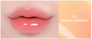 ProtoClinical k-beauty TIRTIR Water Mellow Lip Balm 3.2g (4 Colors) wide lip balm detail graphic with peach, gray, and pale green panels in a rectangular layout