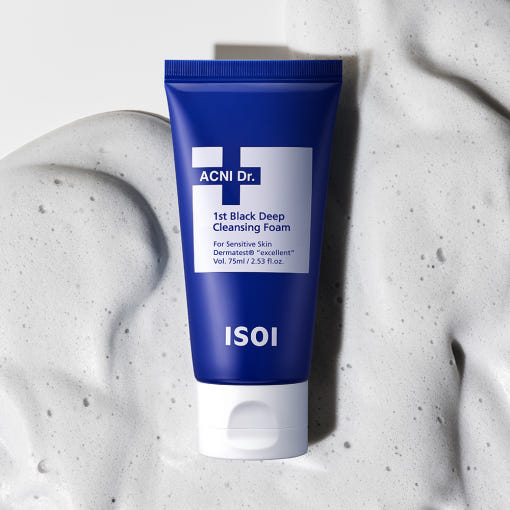 ProtoClinical k-beauty pale lavender beauty graphic with a deep blue vertical center on a light background.