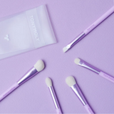 TONYMOLY Eye Make-Up Brush Set of 5pcs by ProtoClinical shown in a blue and lavender product graphic on a light background for a k-beauty makeup routine.