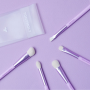 TONYMOLY Eye Make-Up Brush Set of 5pcs by ProtoClinical shown in a blue and lavender product graphic on a light background for a k-beauty makeup routine.