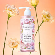ProtoClinical k-beauty TONYMOLY Fragrance Garden Flower Bouquet Body Wash 300ml in a slim pink bottle standing upright on a white background with soft pastel side accents
