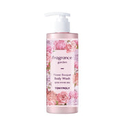 ProtoClinical k-beauty TONYMOLY Fragrance Garden Flower Bouquet Body Wash 300ml in a slim pink bottle standing upright on a white background with soft pastel side accents