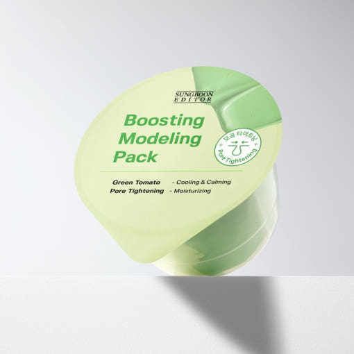 ProtoClinical k-beauty SUNGBOON EDITOR Boosting Modeling Pack 28g (3-type) single rectangular packet with a pale green center and soft lavender side tones on a light background