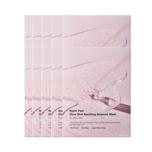 ProtoClinical k-beauty SUNGBOON EDITOR Apple Peel Glow Skin Soothing Ampoule Mask 23 X 10ea single soft pink sheet mask pouch centered on a light lavender background