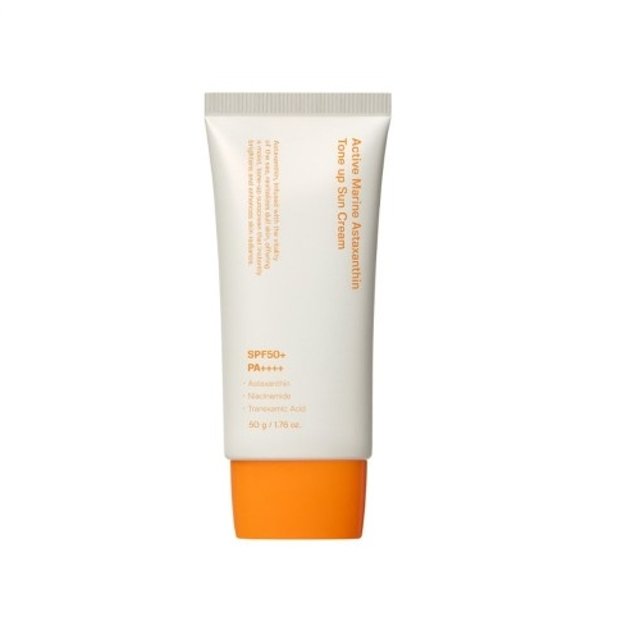 ProtoClinical k-beauty SUNGBOON EDITOR Active Marine Astaxanthin Tone Up Sun Cream SPF50+ PA++++ 50g single sun cream packaging shown in a centered square packshot on a light background
