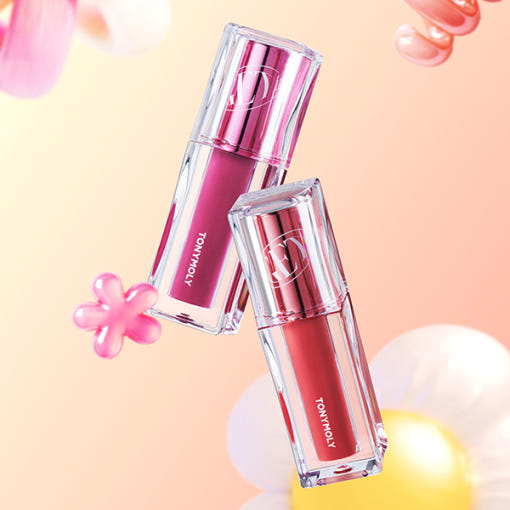 ProtoClinical k-beauty TONYMOLY Get It Tint Waterful Butter 4.3g single upright rosy pink lip tint tube with a dark cap, centered on a pale cream studio background