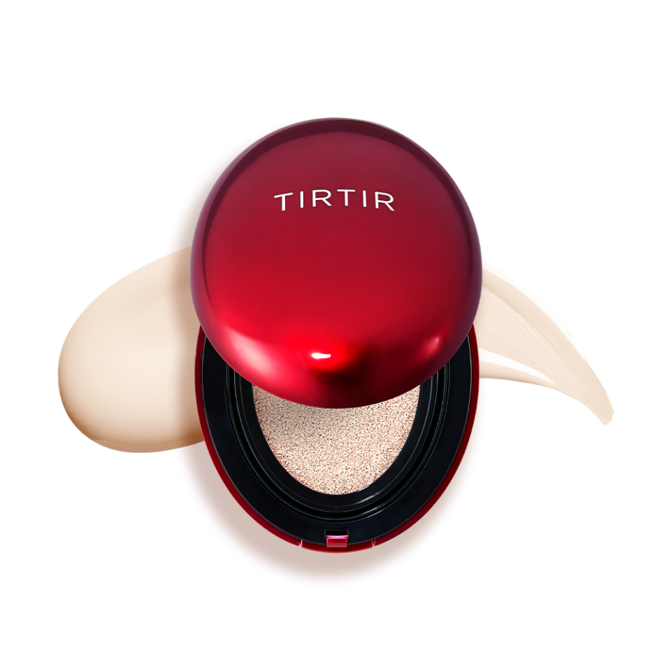 ProtoClinical k-beauty TIRTIR Mask Fit Red Cushion SPF40 PA++ 4.5g #MINI (45shades) square cushion detail graphic with peach, rose, and dark color blocks