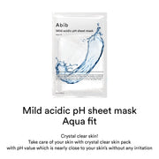 ProtoClinical k-beauty Abib Mild Acidic pH Sheet Mask Aqua Fit 30ml X 10ea upright pale blue sheet mask packet on a clean white background