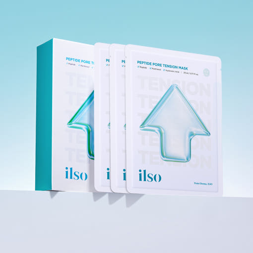 ProtoClinical k-beauty ilso Peptide Pore Tension Mask 23ml X 10ea square product graphic with mask-pack packaging, pale tones, and a clean light background