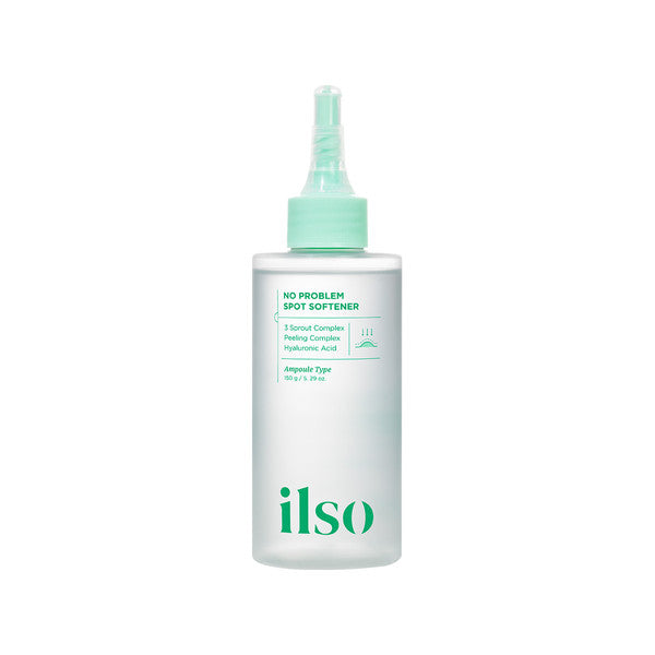 ProtoClinical k-beauty ilso No Problem Spot Softener 150g in a slim pale aqua bottle centered upright on a light background with soft lavender side shading.