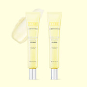 ProtoClinical k-beauty BRINGGREEN Super Lemon Glutathione Eye Cream Double Pack (30ml+30ml) shown as two pale yellow eye cream tubes side by side with a translucent cream swatch on a pale yellow background.