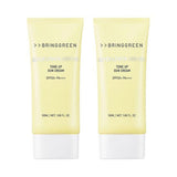 ProtoClinical k-beauty two tall beige cosmetic bottles on a light background.
