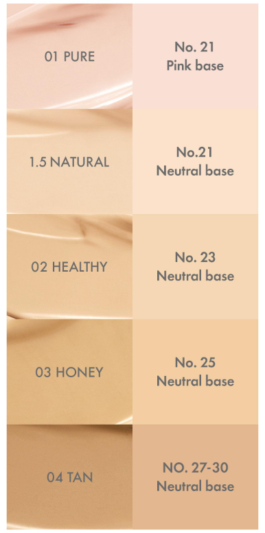 ProtoClinical k-beauty AMUSE Dew Power Vegan Cushion SPF 50+ PA++++ 15g (4 Colors) pale peach vertical product graphic on a light background