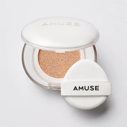 ProtoClinical k-beauty AMUSE Ceramic Skin Perfector Cushion SPF40 PA++ 15g (4 Colors) warm beige square packshot with soft blue side accents on a light background