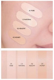 ProtoClinical k-beauty AMUSE Dew Wear Foundation 35ml SPF50+ PA++++ (4 Colors) mauve beauty product set on a light background