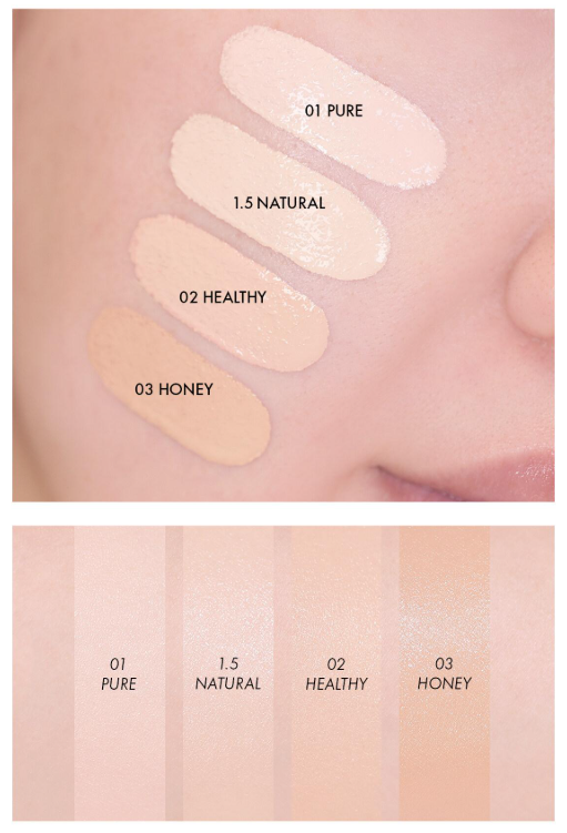 AMUSE AIRY PORE CUSHION SPF 50+ PA++++ SET 15g + 15g(Refill) (5 Colors) by ProtoClinical shown in product packaging for a k-beauty makeup routine.