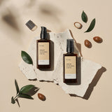 ProtoClinical k-beauty beige beauty graphic with a dark brown central grid on a light background.