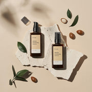 ProtoClinical k-beauty beige beauty graphic with a dark brown central grid on a light background.
