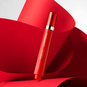 ProtoClinical k-beauty deep red beauty graphic with a dark lower-right block and pale pink upper glow.