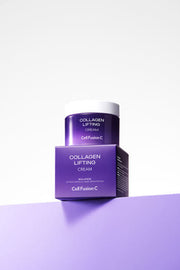 ProtoClinical k-beauty [Cell Fusion C] Collagen Lifting Cream 50ml single upright lavender cream package centered on a pale cream and lilac background