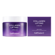 ProtoClinical k-beauty [Cell Fusion C] Collagen Lifting Cream 50ml single upright lavender cream package centered on a pale cream and lilac background