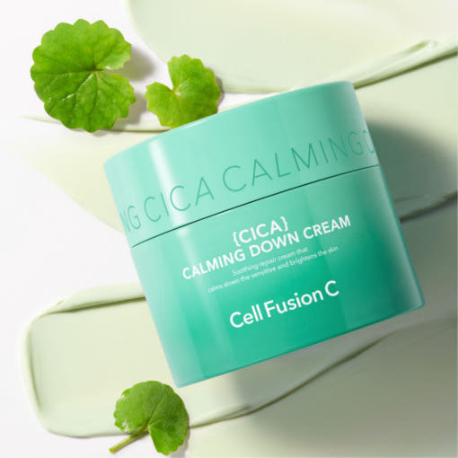 ProtoClinical k-beauty [Cell Fusion C] Cica Calming Down Cream 50ml shown as front-facing cica cream packaging in a square product photo on a light background