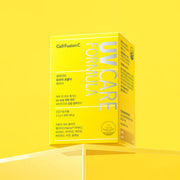 ProtoClinical k-beauty bright yellow beauty graphic with a soft peach lower fade.