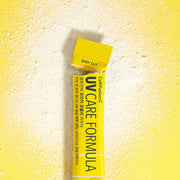 ProtoClinical k-beauty muted olive vertical beauty product silhouette on a bright yellow background.