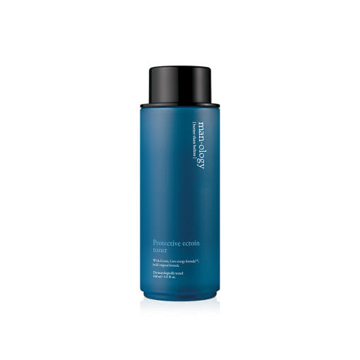 ProtoClinical k-beauty tall blue-gray beauty product silhouette with soft peach side accents on a clean white background.