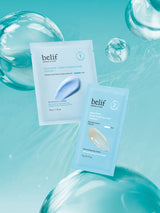 ProtoClinical k-beauty belif Aqua Bomb Frozen Modeling Mask 55g tall modeling mask detail graphic with blue and pink tones