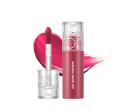 ProtoClinical k-beauty rom&nd Mini Tint (JUICY LASTING TINT/GLASTING WATER TINT/GLOSS) (6 Colors) square detail graphic with a rosy pink center, pale aqua corners, and soft light background