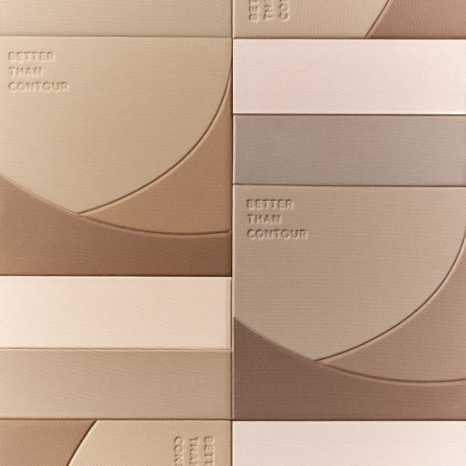 ProtoClinical k-beauty rom&nd Better Than Contour 20.5g (2 Colors) contour swatch graphic with two horizontal taupe-brown bands between beige and blush side panels