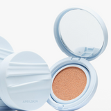 APRILSKIN Glowing Matt Cushion SPF50+ PA++++ Set 12g+12g(Refill) (5 Colors) by ProtoClinical shown in product packaging for a k-beauty makeup routine.