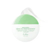 ProtoClinical k-beauty Dr.Althea Green Tea Fresh Sunscreen SPF50+ PA+++ 45ml soft mint beauty graphic with a centered rounded shape on a pale blush background