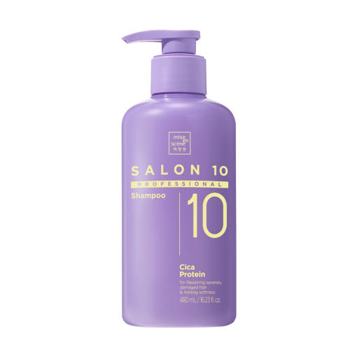 ProtoClinical k-beauty [mise en scene] Salon 10 Professional Cica Protein Shampoo 480ml single upright shampoo bottle on a white background.